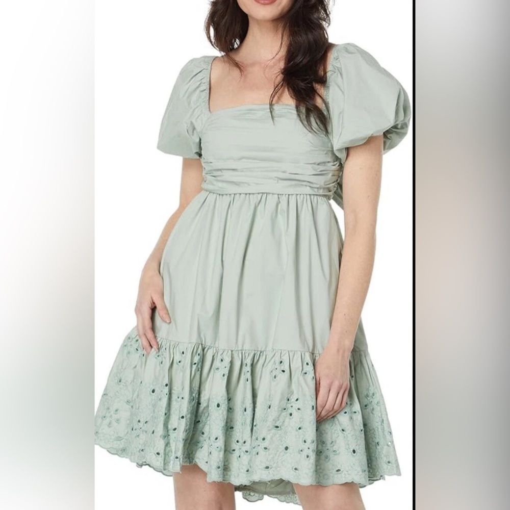 En Saison Juliet Light Green Puff Sleeve Mini Dress - M